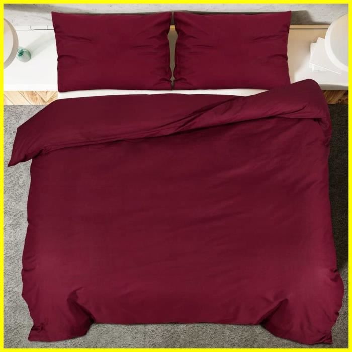 Ensemble de housse de couette - CUQUE - Bordeaux - 200x200 cm - Microfibre - Douceur exceptionnelle