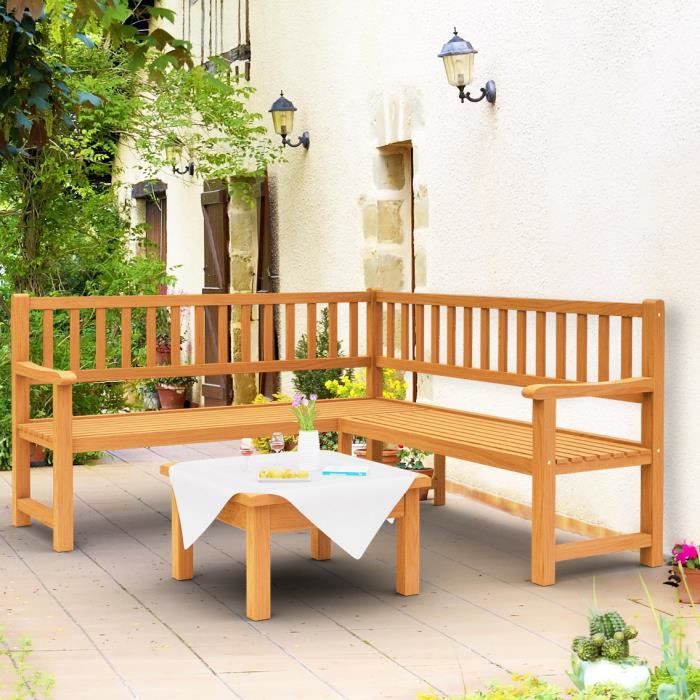 Banc d'angle Banc de jardin en bois d'eucalyptus 145 x 145 cm Banquette  terrasse extérieur - Cdiscount Jardin