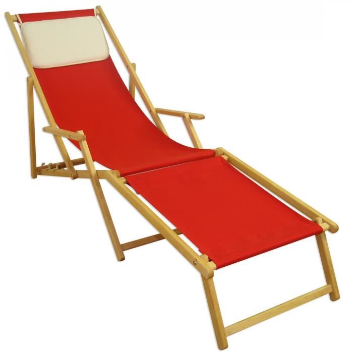 Chaise longue de jardin rouge pliante hêtre naturel avec repose-pieds oreiller 10-308NFKH Chaise longue de jardin rouge pliante hêtre naturel avec repose-pieds oreiller 10-308NFKH