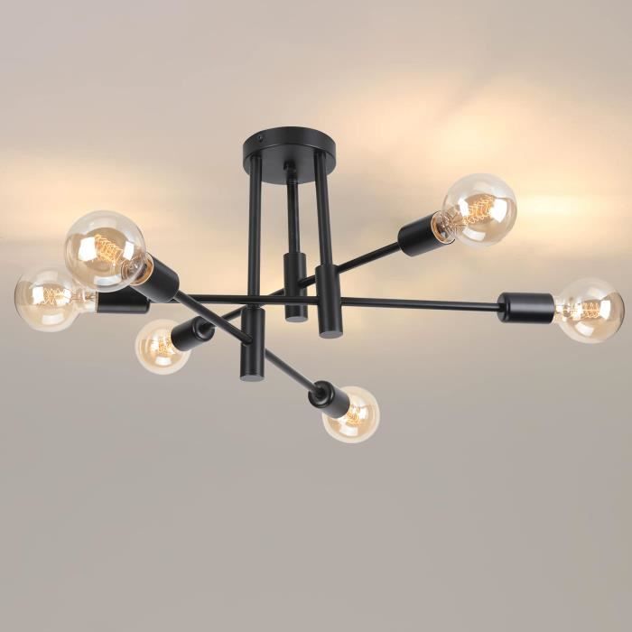 MOGOD Lustre Plafonnier Industriel Vintage 6 E27 Têtes Lampe de Plafond en Métal Noir pour Salon Salle à Manger Chambre