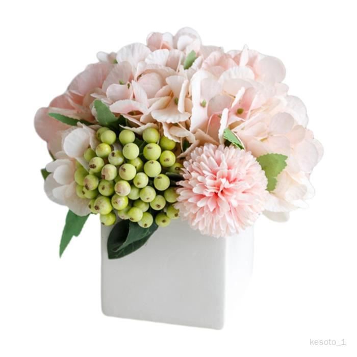 Atyhao Bouquet Fleurs Artificielles Rose En Pot Céramique - Décoration Bureau Maison Blanc