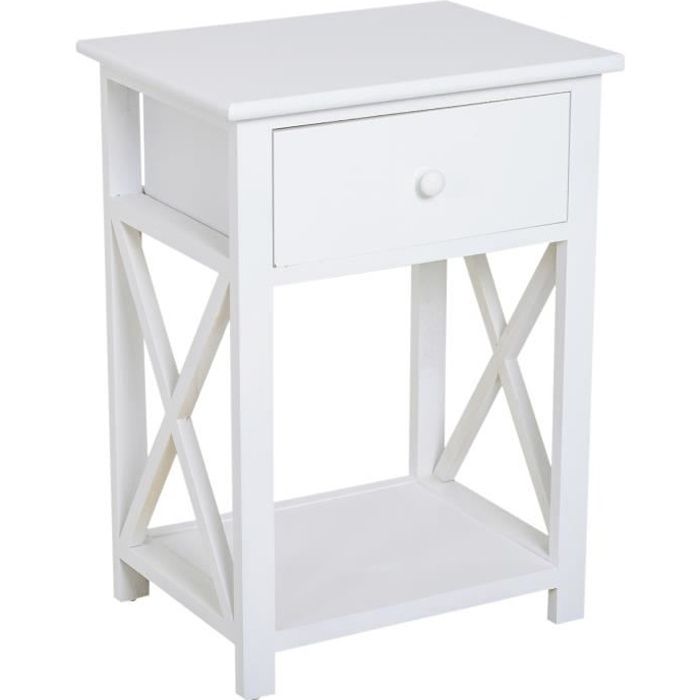 homcom table de chevet table d'appoint bout de canapé table de nuit avec un tiroir et étagère en bois blanc