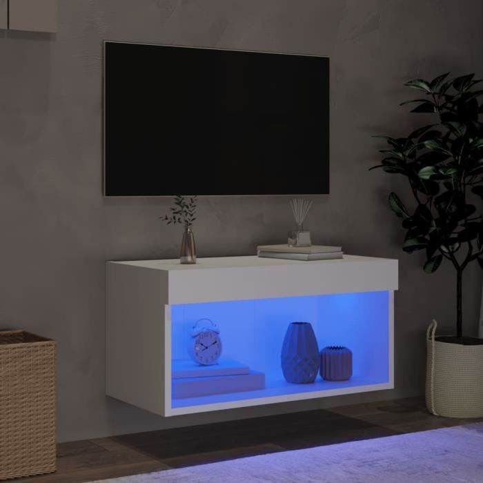 Meuble TV - KEENSO - 111607 - Bois dingénierie - Lumières LED RVB - 60x30x30 cm
