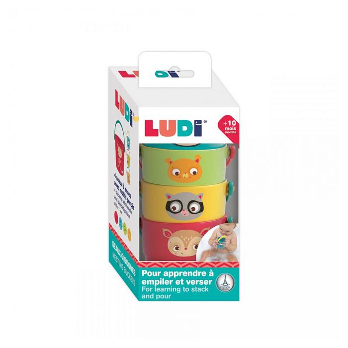 LUDI - 4 badsproeiers 1 opbergnet - 4 sprinklers om in bad of op het strand te spelen - Babybadspeelgoed van zacht kunststof - Vanaf 10 maanden