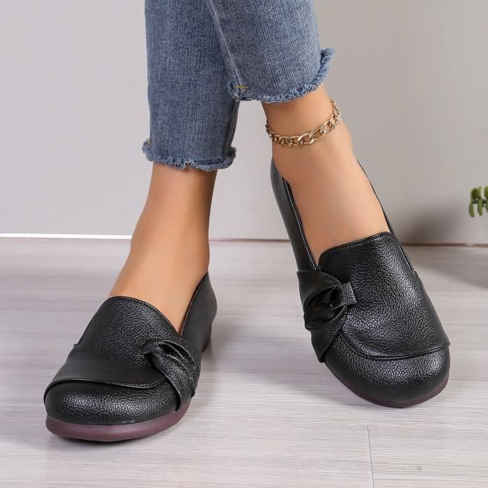 Chaussures plates d'été pour femmes - chaojierei™ - Mocassins confortables en cuir noir - Slip Chaussures plates d'été pour femmes - chaojierei™ - Mocassins confortables en cuir noir - Slip