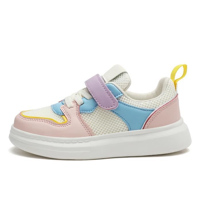 Chaussures Garcon Fille Baskets Enfant Maille Respirante Rose Chaussures Scratch