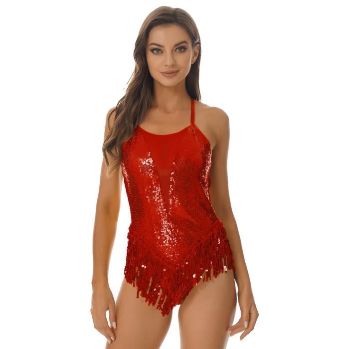 Justaucorps à Franges Et Strass Pour Femme - Pour Gymnastique, Danse, Patinage Artistique, Compétition