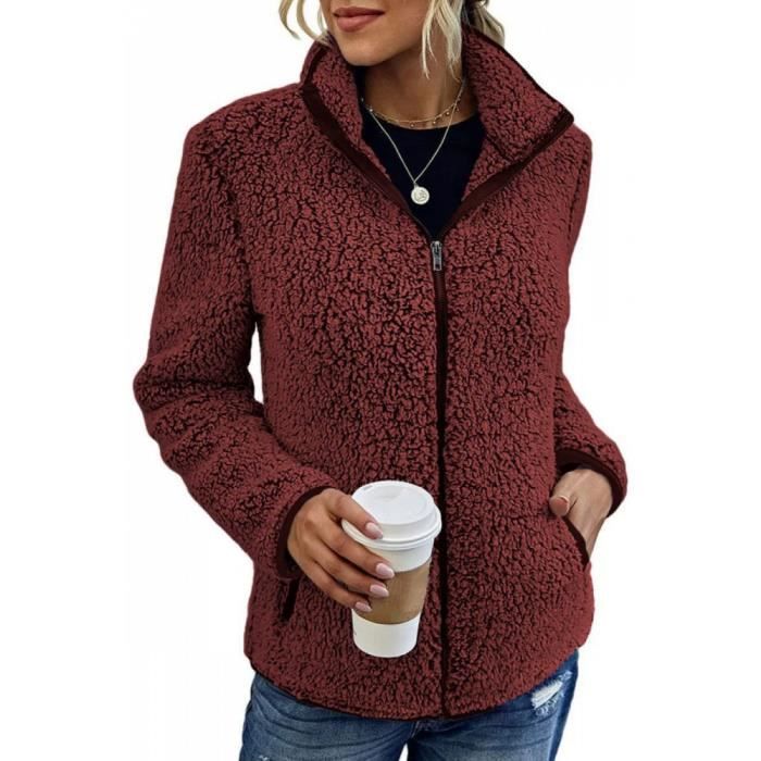 Veste Polaire Femme Outwear avec Poches Manches Longues Col