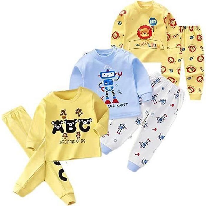 Pack De 3 Pyjamas Bébé Garçon XM-Amigo - Coton Doux - Motifs Dessin Animé - 6 Pièces