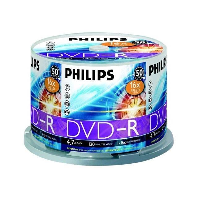 DVD-R 4.7 GB Data120 min. 16 X Spindle de 50 - PHILIPS - Capacité 4.7 Go - Durée 120 min - 50 supports