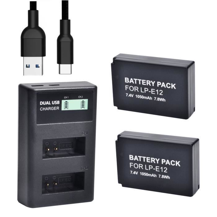 Batterie de Rechange 2 Pcs et Chargeur Double Rapide pour Canon EOS M M2 M10, M50, M50 Mark II, M100 M200, Rebel SL1, PowerShot
