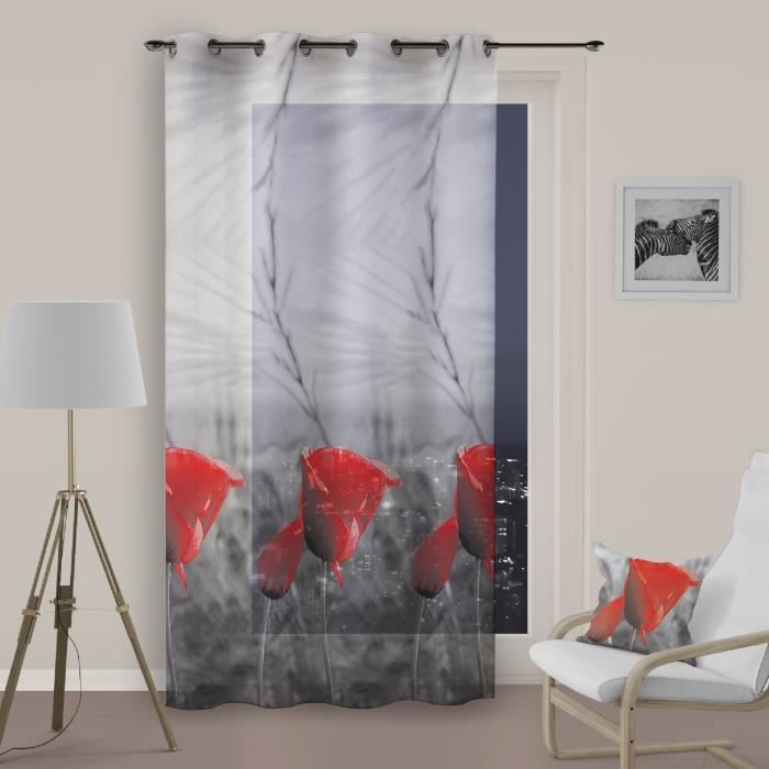 Voilage Gris Et Rouge