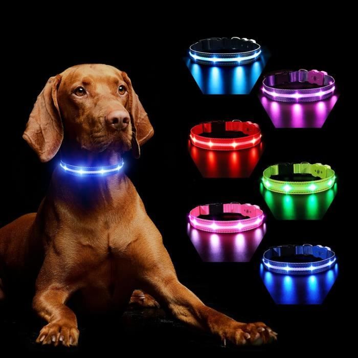 Comparer les prix de MASBRILL Collier Lneux Chien, Collier Chien LED Rechargeable avec 7 RGB Couleurs 8 Modes D'éclairage, Réglable et Etanche Cligno90