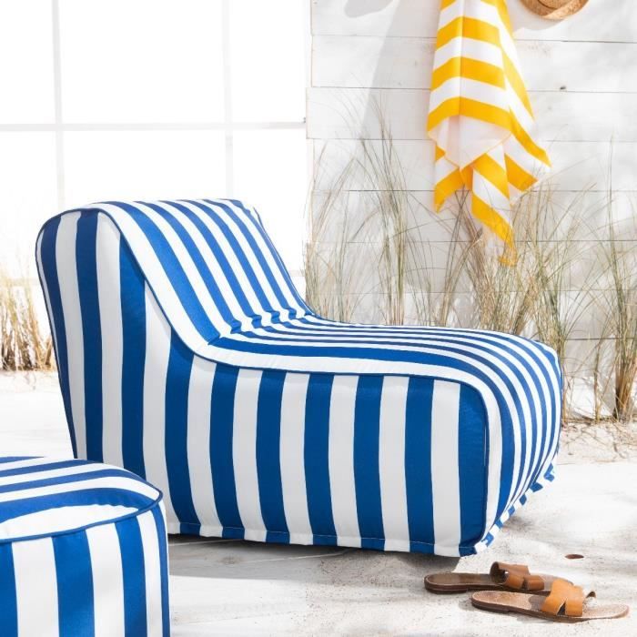 fauteuil gonflable today - summer stripes bleu - 90x600 cm - poufs adulte