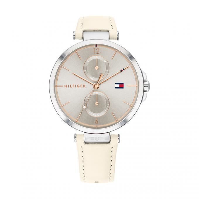 TOMMY HILFIGER Montre - Femme -  - Cadran gris argent&eacute; Bracelet cuir beige - 1782123 