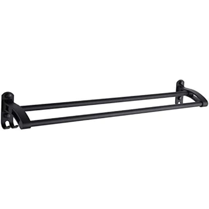 Anneau Porte-serviettes Mural Noir - Aluminium, Sans Perçage - Diamètre ~17 Cm - Pour Salle De Bain, Cuisine