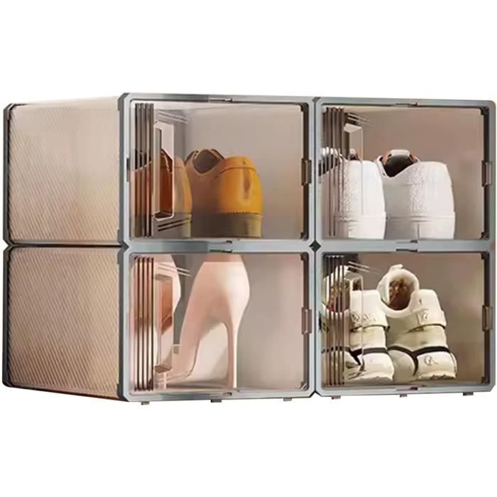 Armoire à Chaussures Pliable Et Empilable Avec Portes Magnétiques Transparentes - 6 Ou 9 Niveaux - Gain De Place