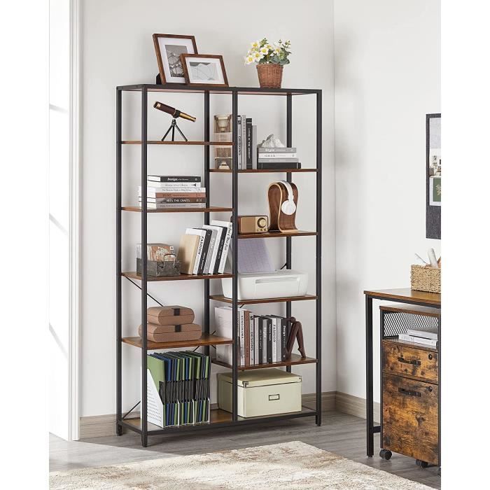 VASAGLE Bibliothèque Meuble de Rangement 5 Niveaux 100 x 30 x 170 cm Marron Rustique et Noir LLS155B01