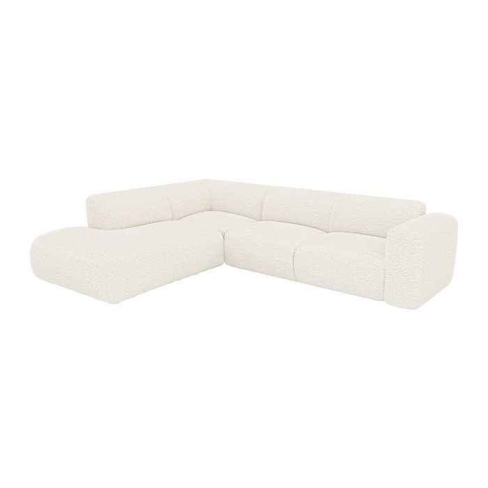 Grand canapé dangle gauche avec dossier méridienne en tissu bouclette blanc POGNI de Maison Céphy