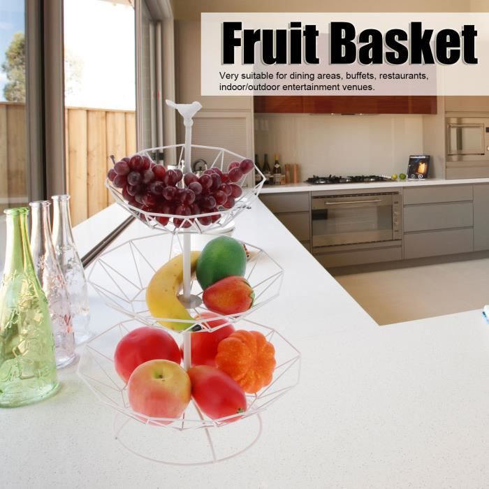 Corbeille à Fruits 3 étages Avec Support Métal - Bols Empilables Blancs, Diamètres 25/26,5/28 Cm - Cuisine, Buffet