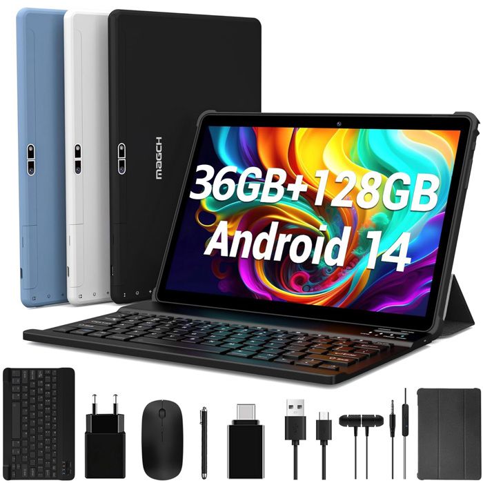Tablette Tactile 10.1 Pouces MAGCH Android 14 36Go+128Go Octa-Core 5G Wifi TYPC-C 8000mAh more accessoires-Bleu