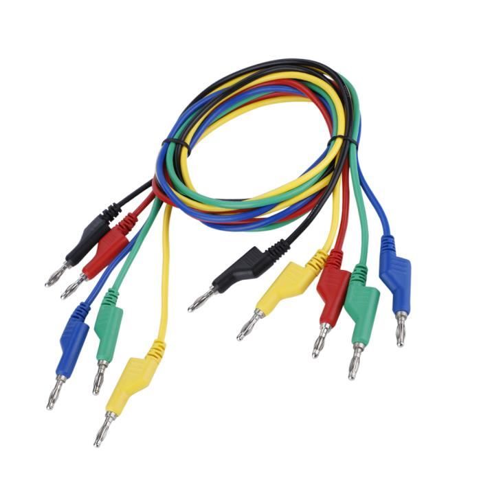P1044 Lot 5 Cordons De Test Banane 4mm 1m Empilables Pour Multimètre - Couleurs Assorties