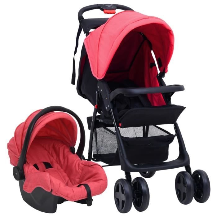 ETE Poussette pour bébé 3-en-1 Rouge et noir Acier - 455