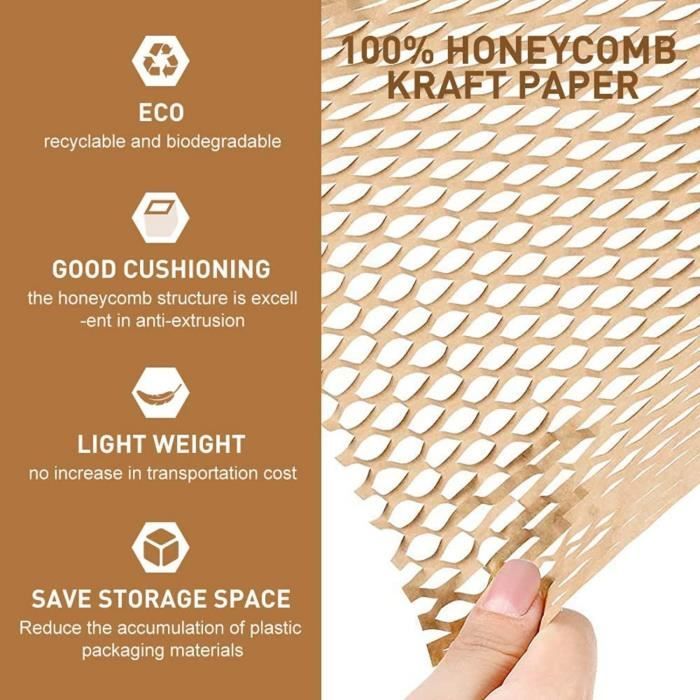 Rouleaux de papier d'emballage en nid d'abeille - 38 cm x 50 m