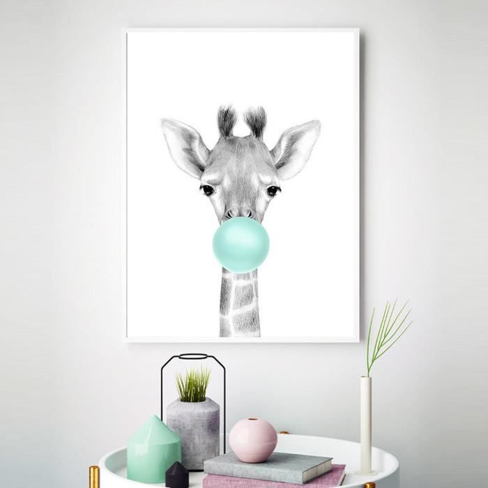 3 Poster Animaux Bulle Menthe Verte Affiches Bebe Girafe Zèbre