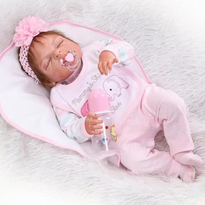 Poupée Reborn bébé Fille Realiste Nouveau-né Baby Vrai Poupon Corps en Vinyle Souple Lavable à la Main Toddlers Enfant Yeux Fermés 20 Pouces Faites à la Main Ressemblant à Un Vrai Bébé