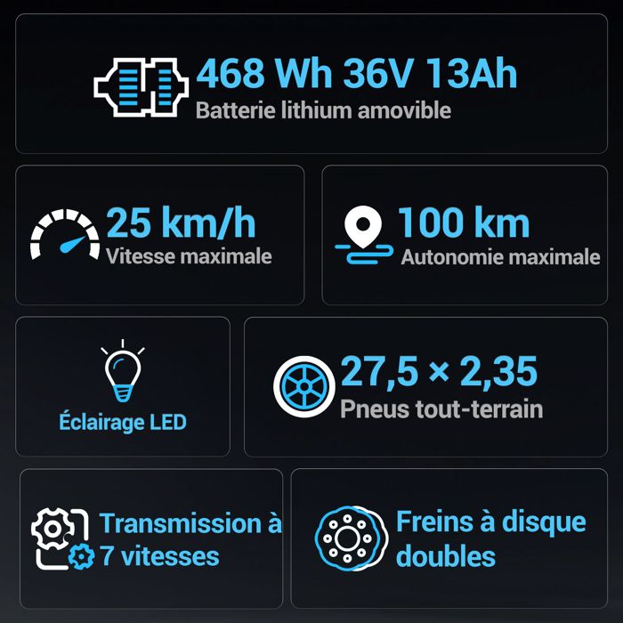 ONESPORT OT05 Vélo Électrique Adulte 250W 36V 18.2Ah 27.5" Shimano 7