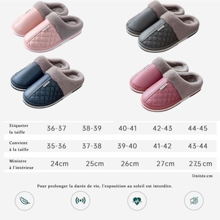 Chausson Femme Coton - Pantoufles Antidérapantes Confort Taille 38-39 Gris