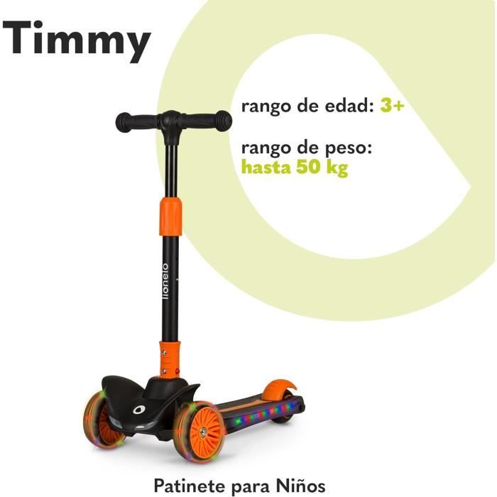 LIONELO Timmy – Trottinette équilibre 3 Roues – Dès 3 Ans Jusqu’à 50 Kg – Hauteur Réglable – Plateforme LED – Frein – Roues LED