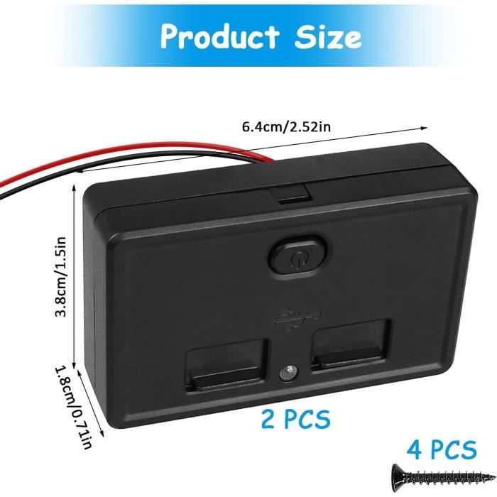 Prise USB 12V/24V, Chargeur de Voiture Double Port 4.8a USB