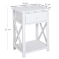 HOMCOM Table de Chevet Table d'appoint Bout de canapé Table de Nuit avec un tiroir et étagère en Bois Blanc-2