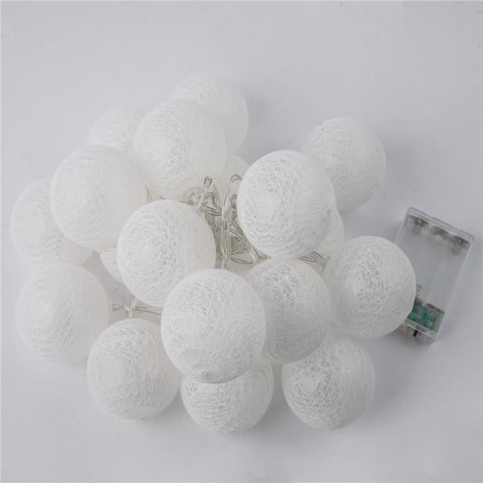 Guirlande lumineuse portable à LED Pour intérieur 3,1 m 20 boules de coton  blanches Décoration GROOFOO