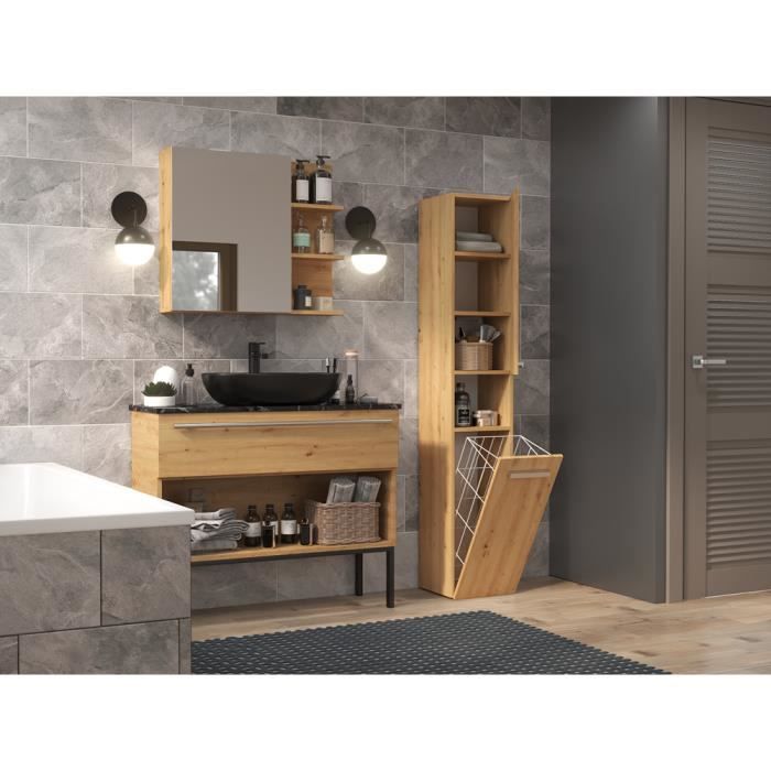 HORTI - Meuble salle de bain avec panier à linge - 31x30x174cm