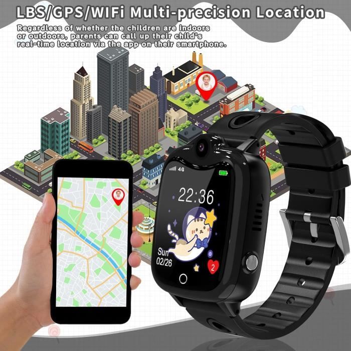 Montre Connectée Enfant 4G Avec GPS Et Appels - Smartwatch Téléphone Pour 4-12 Ans, Noir - 12