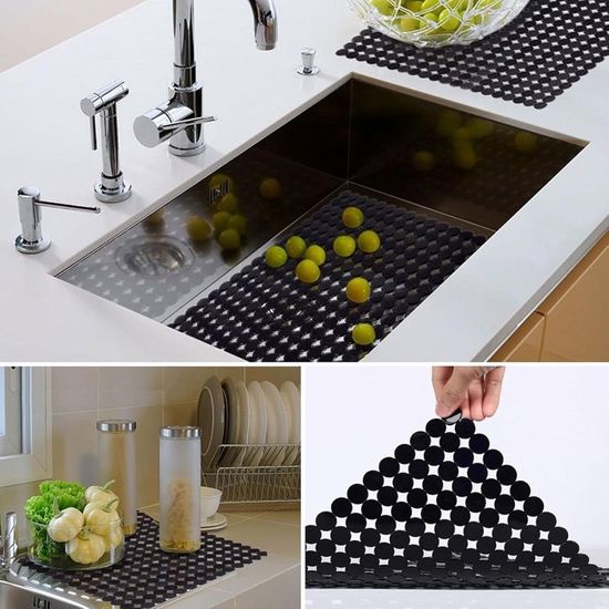 Lot 2 Tapis Évier Cuisine PVC 30x40 Cm - Protège-Évier Écologique Pour Évier Inox/Céramique