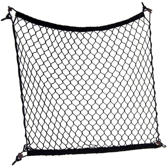 4 crochets quanjucheer Filet de rangement en maille de nylon pour coffre de voiture Noir 70 cm x 70 cm Compatible avec toutes les voitures