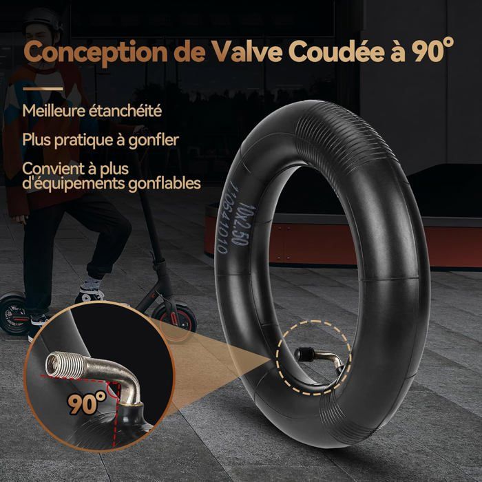 Satgoo Chambre à Air 10x2.125 Pour Trottinette électrique – Ultra épaisse, Valve Droite 25 Mm – Compatible Ninebot F25/F30/F65D