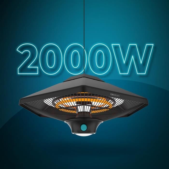 Chauffage De Terrasse Halogène Suspendu IRABU, 1500 W, Noir