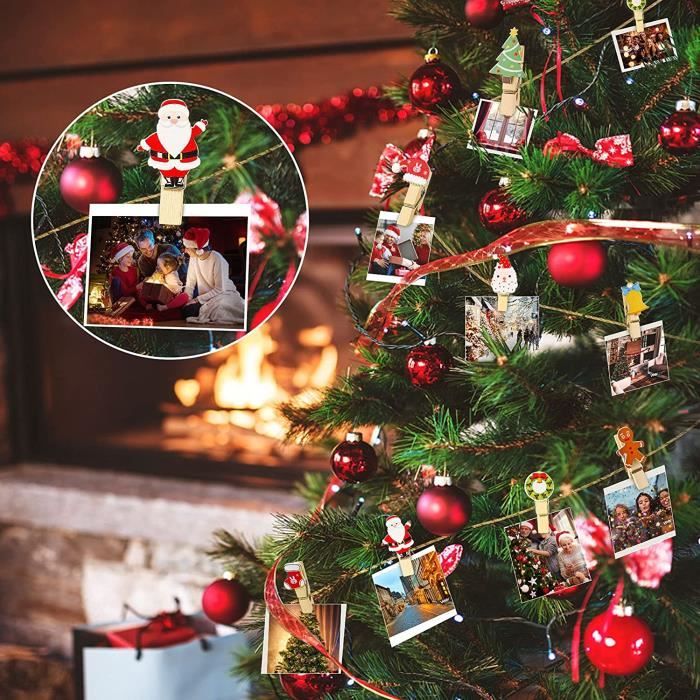 24 Pinces à Linge Miniatures Chiffres 1-24 - Bois Décoré Sapin Et Cadeau - Pour Calendrier De L'Avent Noël - 3