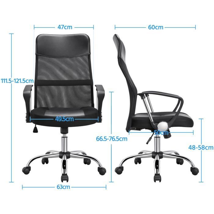 Yaheetech Chaise Bureau Avec Siège Dossier En Maille Respirante Hauteur Reglable Fauteuil Dordinateur Inclinable A Roulettes Pivotantes Charge 125kg Noir Fiche Technique Et Prix Au Maroc
