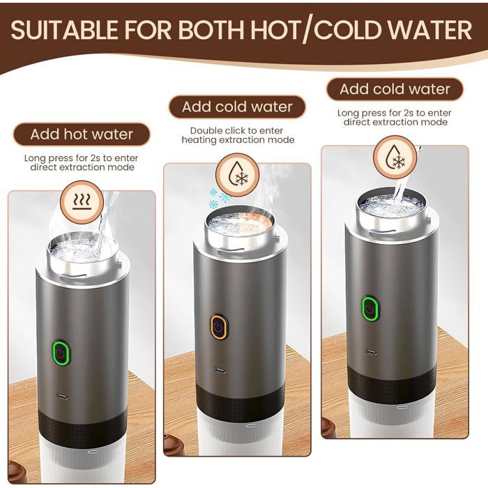 Machine à Expresso Portable électrique - Compatible Café Moulu Et Capsules, Batterie 7500mAh, USB-C, Pour Voyage