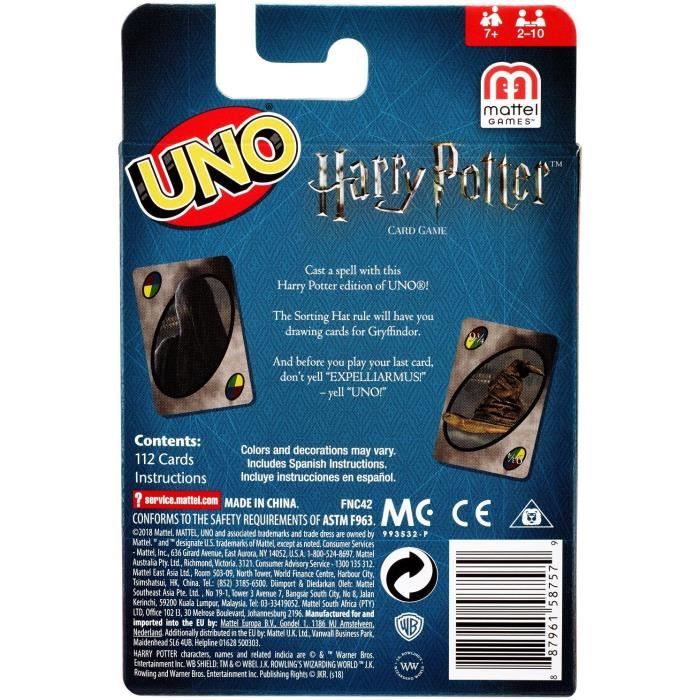 Jeu de cartes Uno Harry Potter de Mattel Games - Pour 2 à 10 joueurs dès 7  ans - Cdiscount Jeux - Jouets