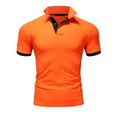 Hommes Polos Manches Courtes Couleurs contrastées avec la Mode Plaid Splice T-Shirt Tops Couleur orange-0