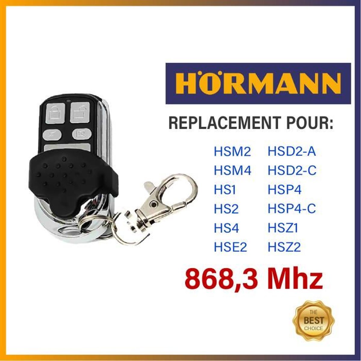 Télécommande compatible Hormann hsm2 ou hsm4 touche jaune livraison rapide