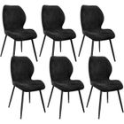 WAFTING Lot de 6 Chaises salle à manger,avec Coussin en éponge de lin, Pieds en métal et revêtement en à Motif Diamant,Noir.