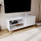 KOBI Meuble TV - VIVA - Blanc - Meuble de salon - Style Scandinave - L 110 cm x P 35 cm x H 51 cm - BLANC